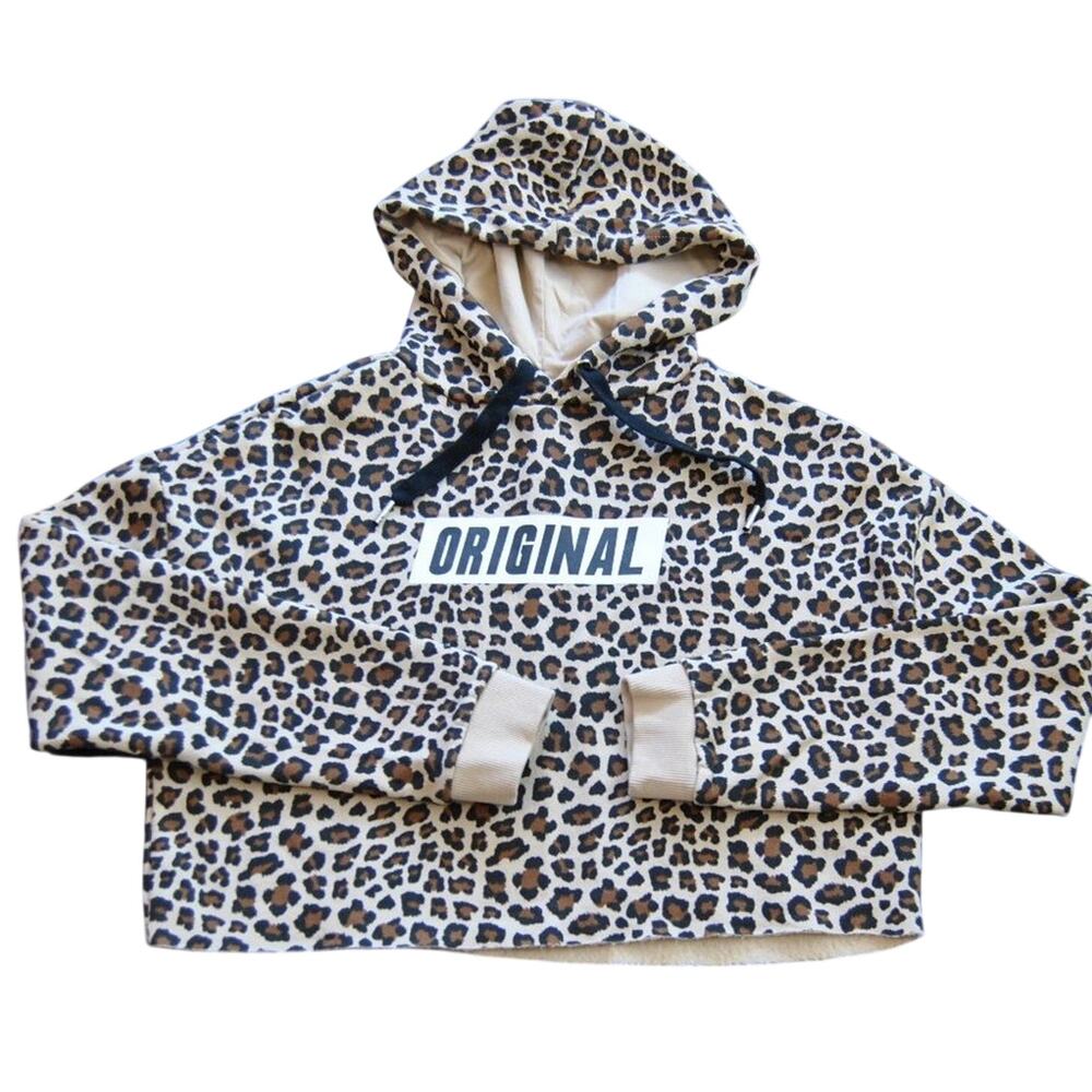 Original Tan & Brown Crop Top Cheetah Print Hoodie X-Small